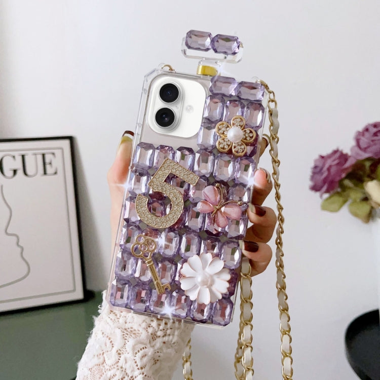 Crossbody Perfume Bottle Handmade Inlaid Diamond PC Phone Case, For iPhone 16 Pro Max, For iPhone 16 Pro, For iPhone 16 Plus, For iPhone 16, For iPhone 15 Pro Max, For iPhone 15 Pro
