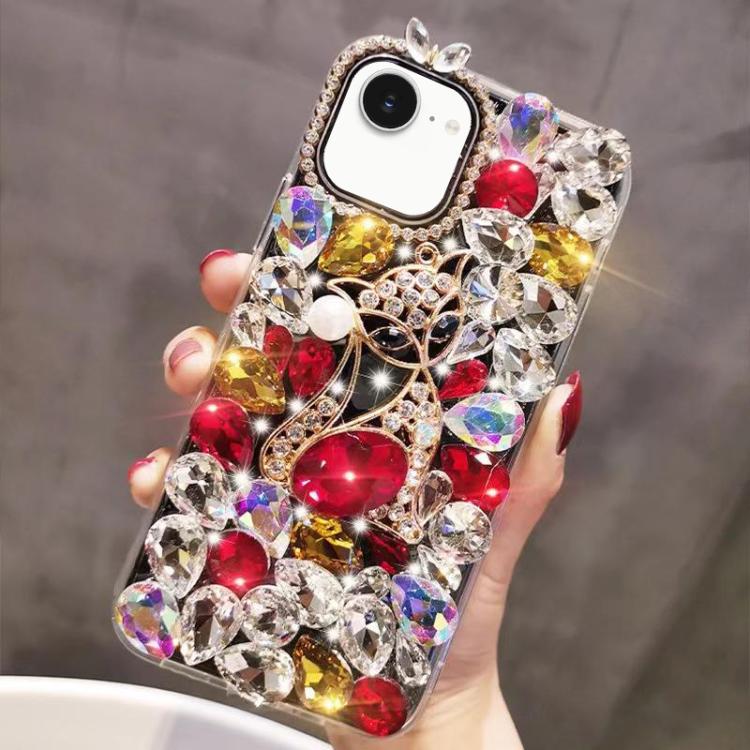 Handmade Bling Rhinestone Gemstone Fox PC Phone Case, For iPhone 16e, For iPhone 16 Pro Max, For iPhone 16 Pro, For iPhone 16 Plus, For iPhone 16, For iPhone 15 Pro Max