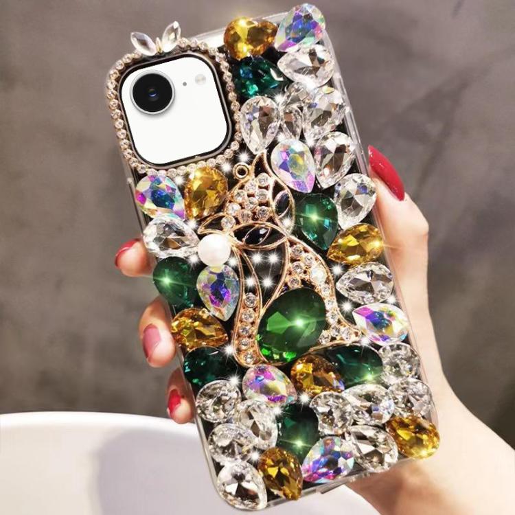 Handmade Bling Rhinestone Gemstone Fox PC Phone Case, For iPhone 16e, For iPhone 16 Pro Max, For iPhone 16 Pro, For iPhone 16 Plus, For iPhone 16, For iPhone 15 Pro Max