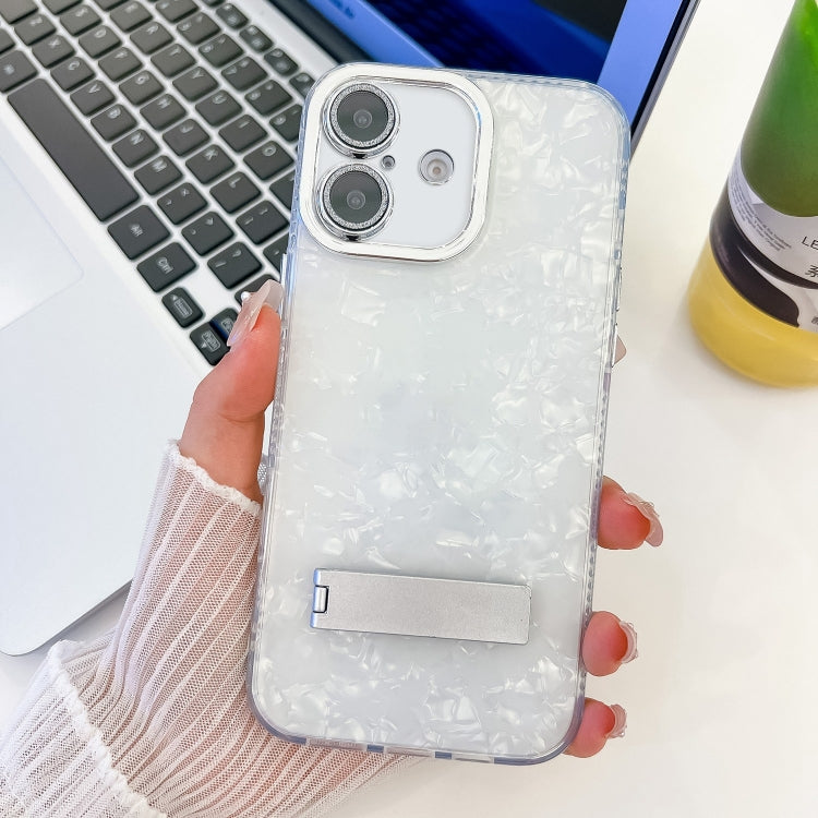 Plating Glitter Texture Fold Holder TPU Phone Case with Lens Film, For iPhone 16
