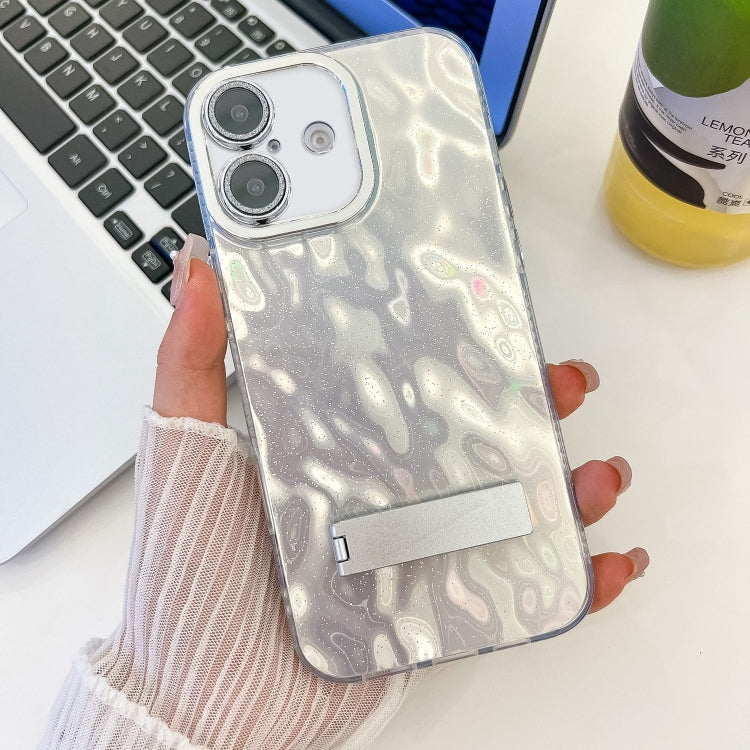 Plating Glitter Texture Fold Holder TPU Phone Case with Lens Film, For iPhone 16