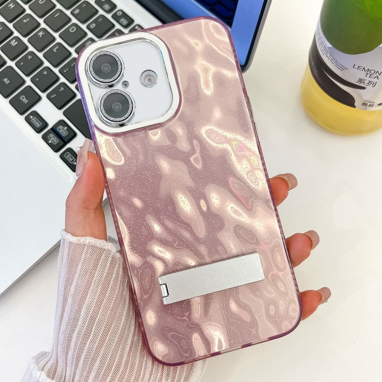 Plating Glitter Texture Fold Holder TPU Phone Case with Lens Film, For iPhone 16