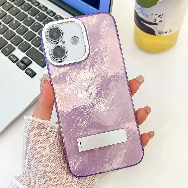 Plating Glitter Texture Fold Holder TPU Phone Case with Lens Film, For iPhone 16