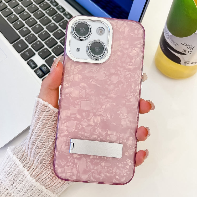 Plating Glitter Texture Fold Holder TPU Phone Case with Lens Film, For iPhone 15