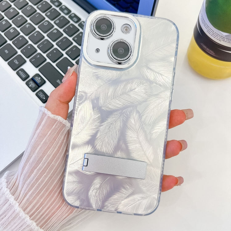 Plating Glitter Texture Fold Holder TPU Phone Case with Lens Film, For iPhone 15