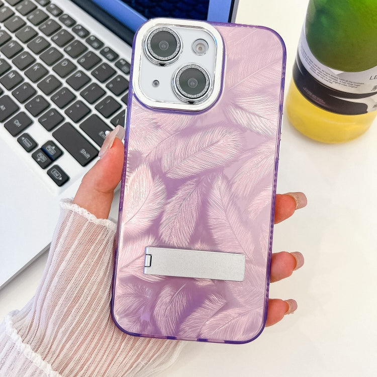 Plating Glitter Texture Fold Holder TPU Phone Case with Lens Film, For iPhone 15