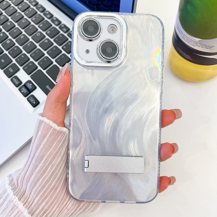 Plating Glitter Texture Fold Holder TPU Phone Case with Lens Film, For iPhone 15