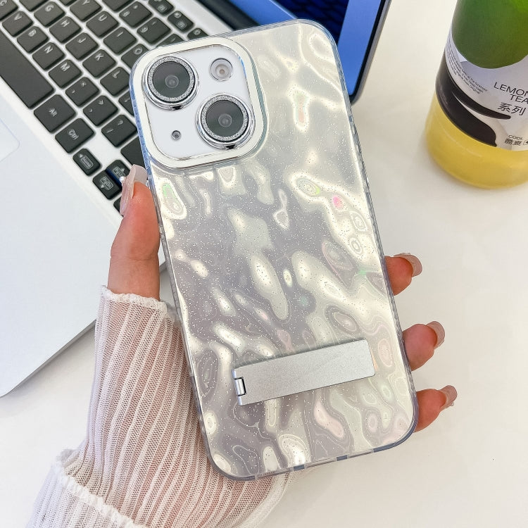 Plating Glitter Texture Fold Holder TPU Phone Case with Lens Film, For iPhone 15