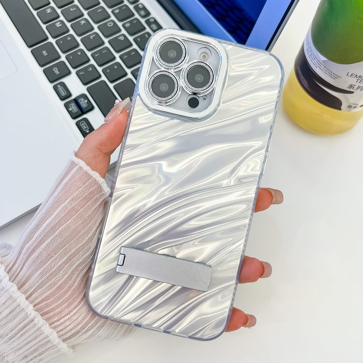 Plating Glitter Texture Fold Holder TPU Phone Case with Lens Film, For iPhone 13 Pro