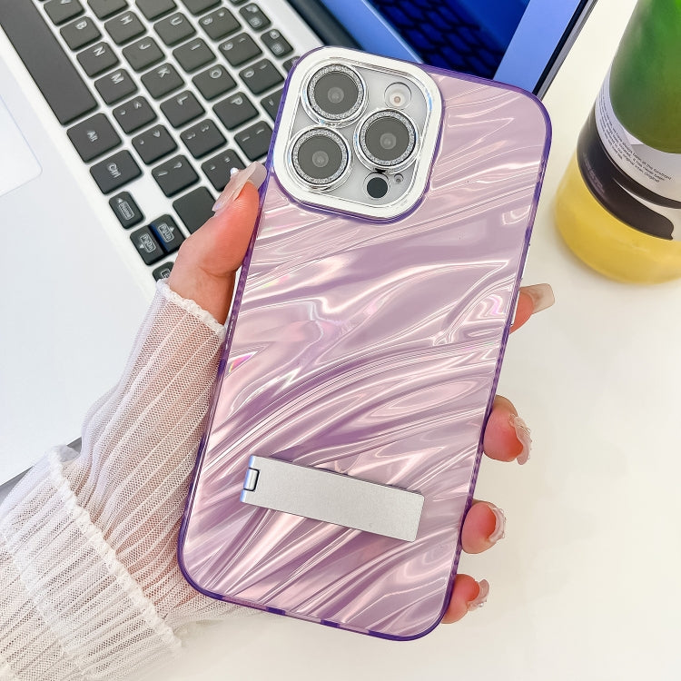 Plating Glitter Texture Fold Holder TPU Phone Case with Lens Film, For iPhone 13 Pro