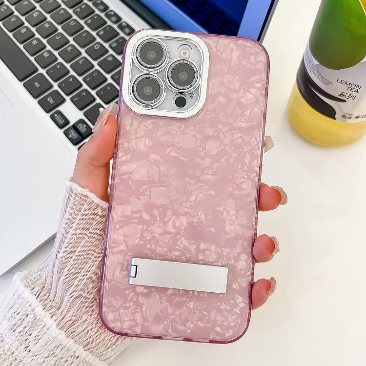 Plating Glitter Texture Fold Holder TPU Phone Case with Lens Film, For iPhone 13 Pro