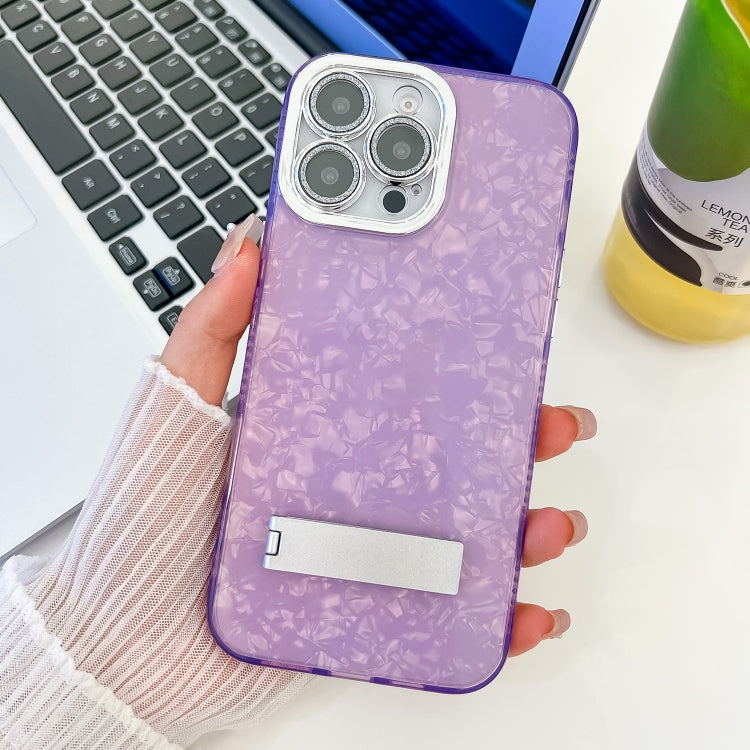 Plating Glitter Texture Fold Holder TPU Phone Case with Lens Film, For iPhone 13 Pro