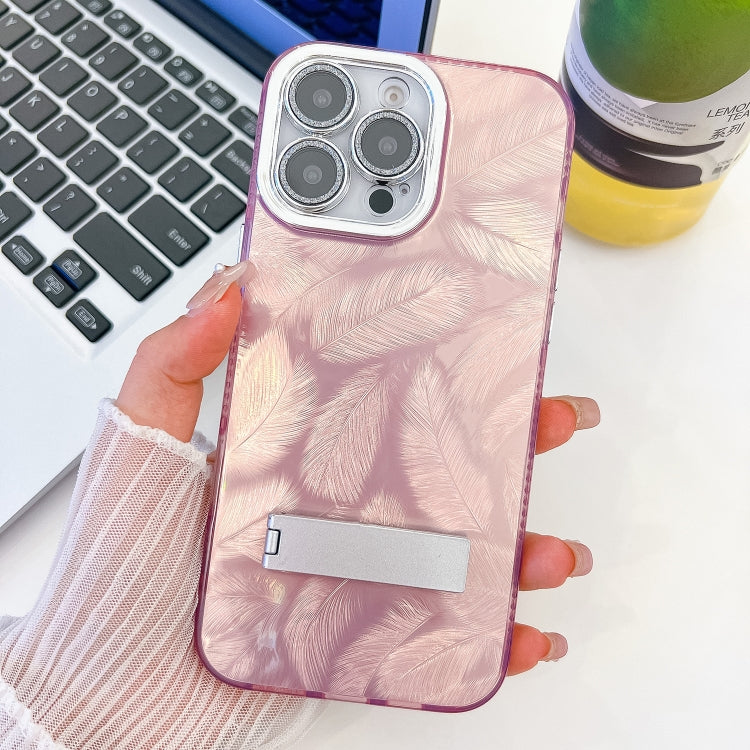 Plating Glitter Texture Fold Holder TPU Phone Case with Lens Film, For iPhone 13 Pro