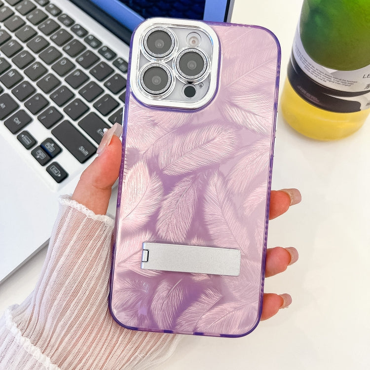 Plating Glitter Texture Fold Holder TPU Phone Case with Lens Film, For iPhone 13 Pro