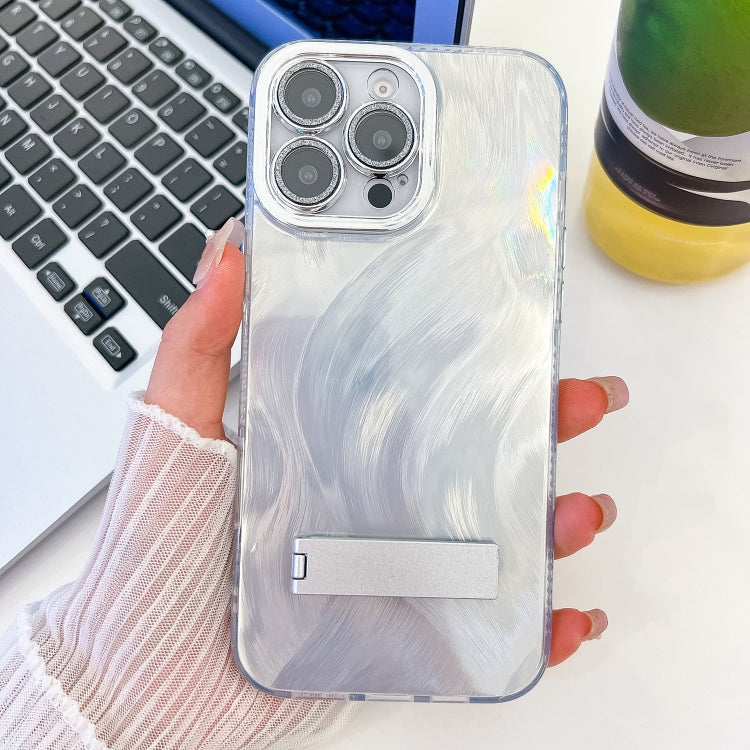 Plating Glitter Texture Fold Holder TPU Phone Case with Lens Film, For iPhone 13 Pro