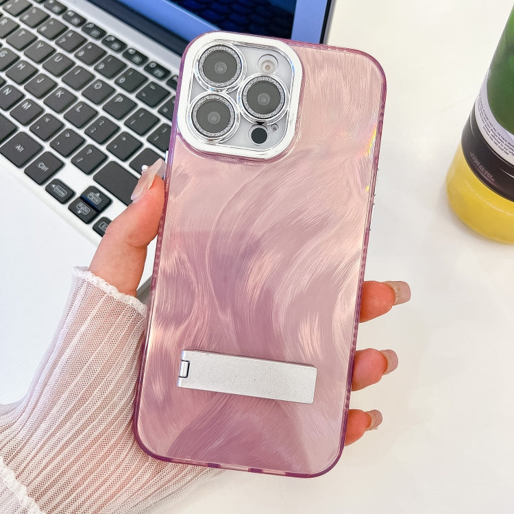 Plating Glitter Texture Fold Holder TPU Phone Case with Lens Film, For iPhone 13 Pro