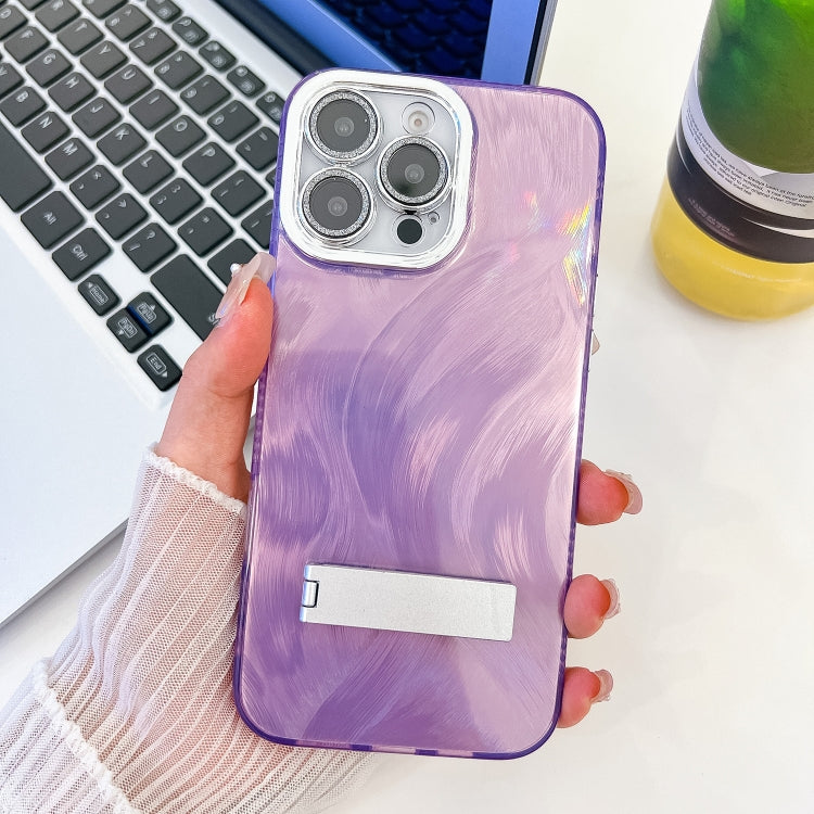 Plating Glitter Texture Fold Holder TPU Phone Case with Lens Film, For iPhone 13 Pro
