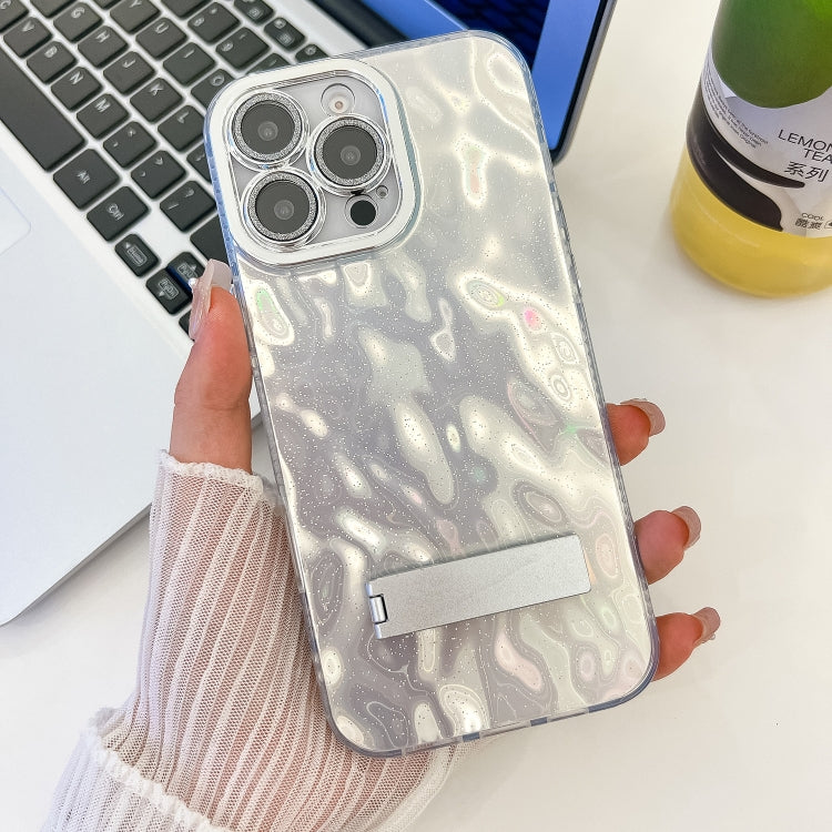 Plating Glitter Texture Fold Holder TPU Phone Case with Lens Film, For iPhone 13 Pro