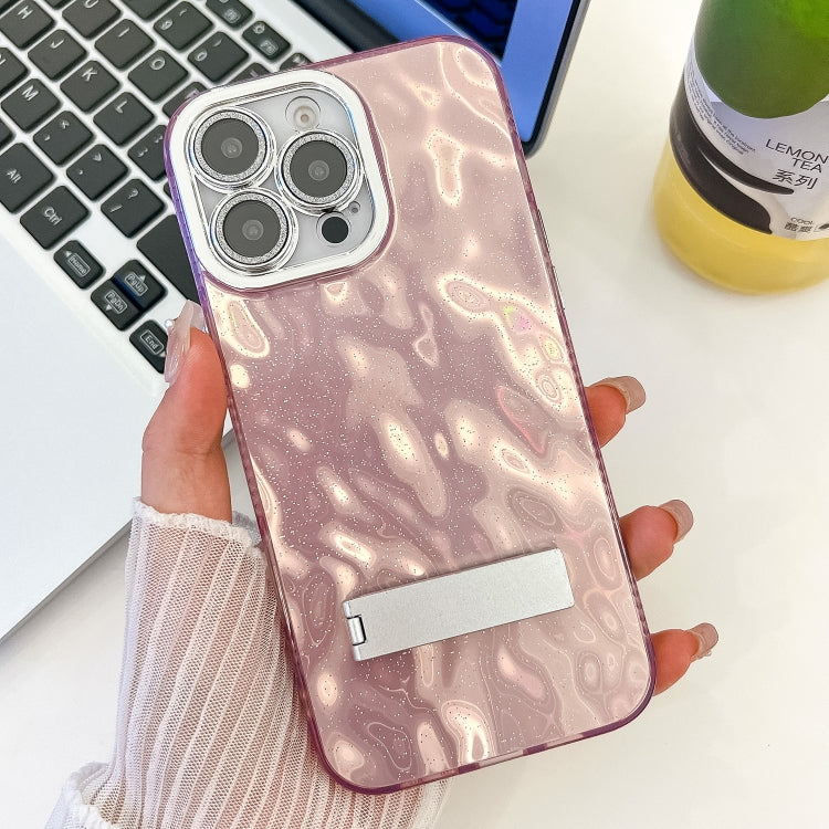 Plating Glitter Texture Fold Holder TPU Phone Case with Lens Film, For iPhone 13 Pro