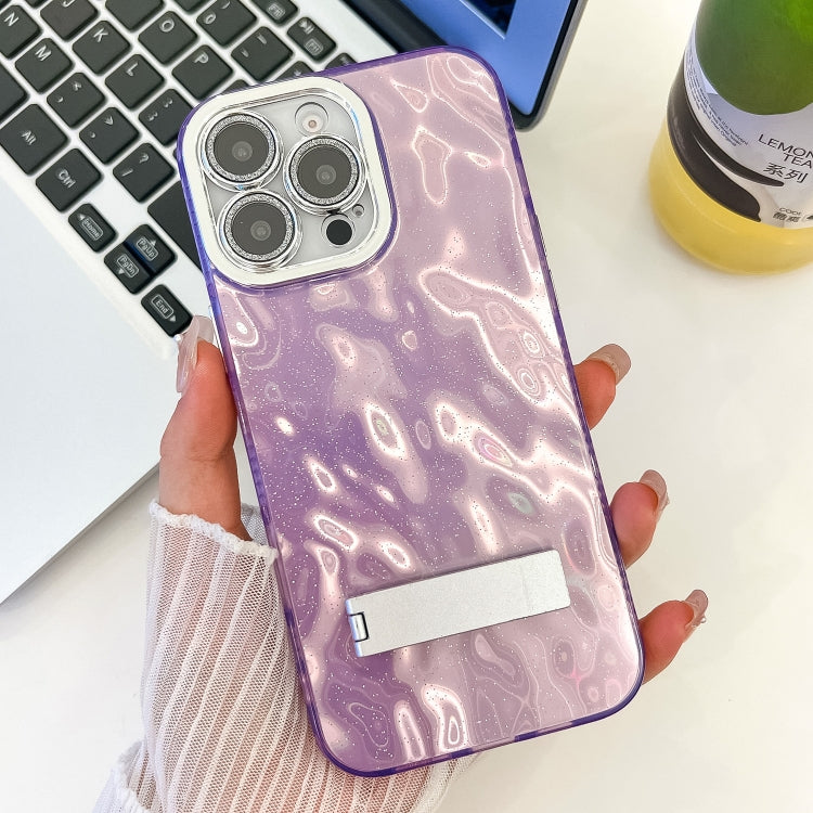 Plating Glitter Texture Fold Holder TPU Phone Case with Lens Film, For iPhone 13 Pro
