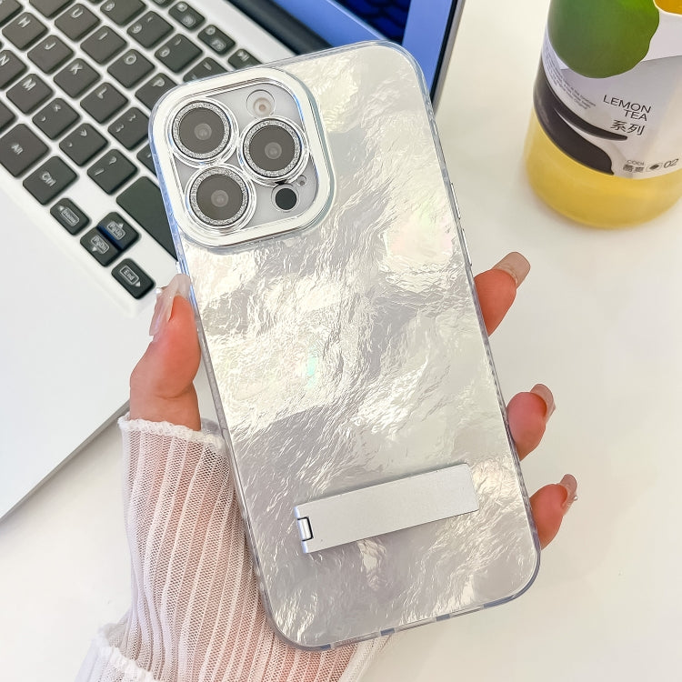Plating Glitter Texture Fold Holder TPU Phone Case with Lens Film, For iPhone 13 Pro