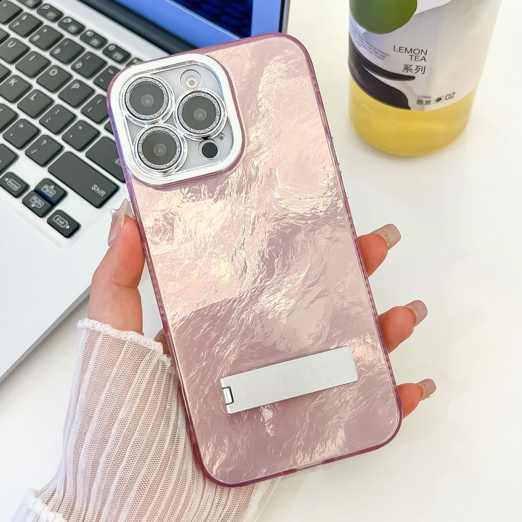 Plating Glitter Texture Fold Holder TPU Phone Case with Lens Film, For iPhone 13 Pro