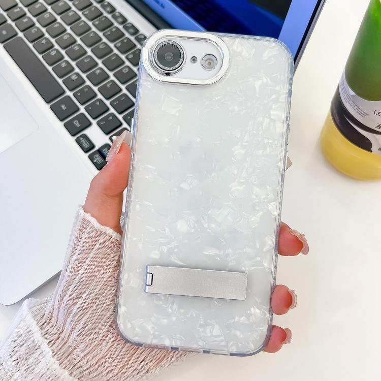 Plating Glitter Texture Fold Holder TPU Phone Case with Lens Film, For iPhone 16e