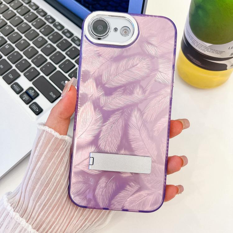 Plating Glitter Texture Fold Holder TPU Phone Case with Lens Film, For iPhone 16e