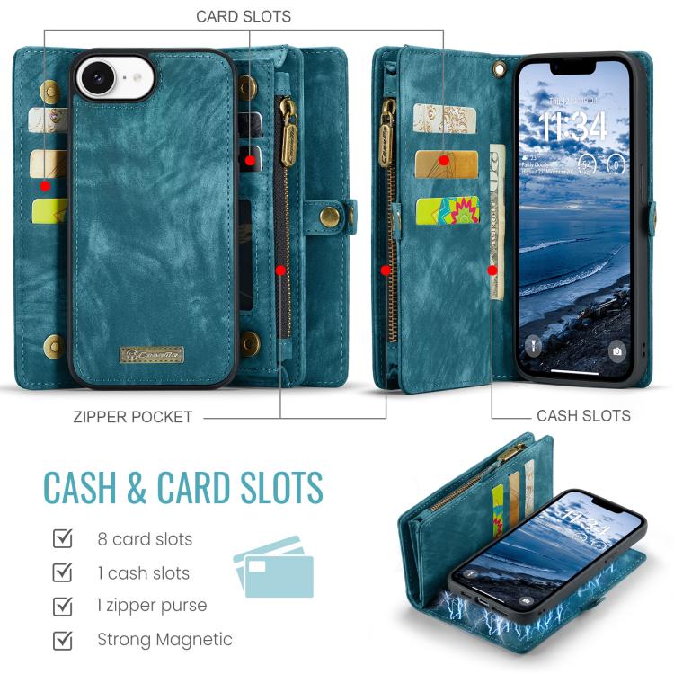 CaseMe 008 Detachable Multifunctional Leather Phone Case, For iPhone 16e, For iPhone 16 Pro Max, For iPhone 16 Pro, For iPhone 16 Plus