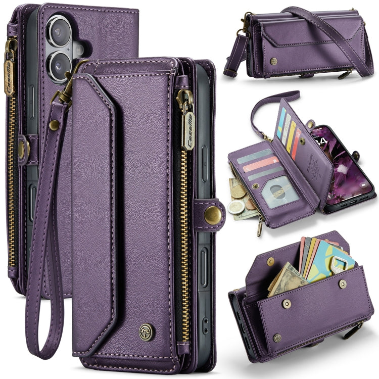 CaseMe C36 Card Slots Zipper Wallet RFID Anti-theft Leather Phone Case, For iPhone 16e, For iPhone 16 Pro Max, For iPhone 16 Pro, For iPhone 16 Plus