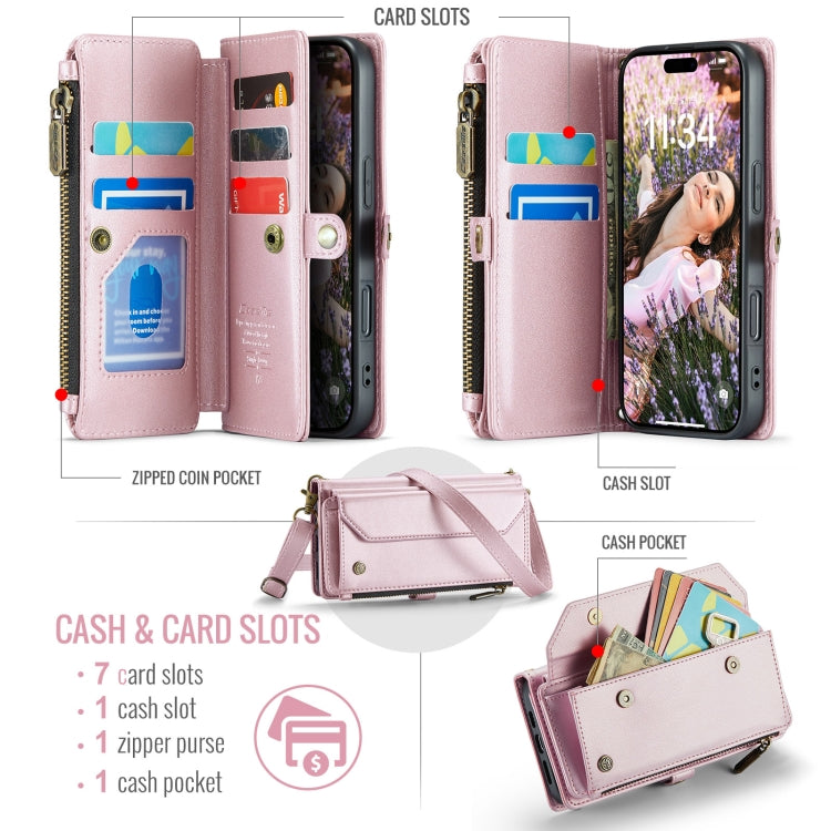 CaseMe C36 Card Slots Zipper Wallet RFID Anti-theft Leather Phone Case, For iPhone 16