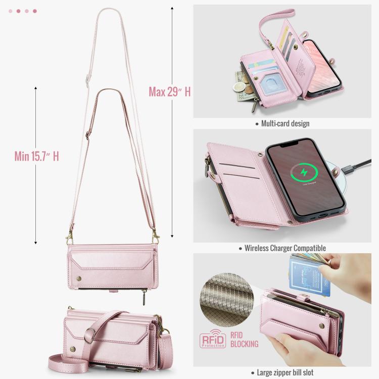 CaseMe C36 Card Slots Zipper Wallet RFID Anti-theft Leather Phone Case, For iPhone 16e, For iPhone 16 Pro Max, For iPhone 16 Pro, For iPhone 16 Plus