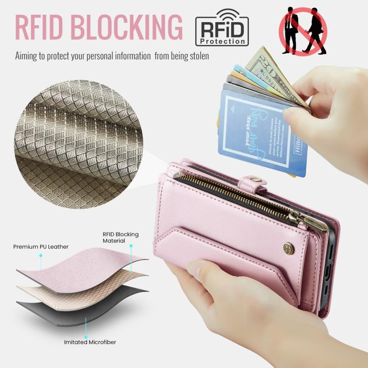 CaseMe C36 Card Slots Zipper Wallet RFID Anti-theft Leather Phone Case, For iPhone 16e, For iPhone 16 Pro Max, For iPhone 16 Pro, For iPhone 16 Plus