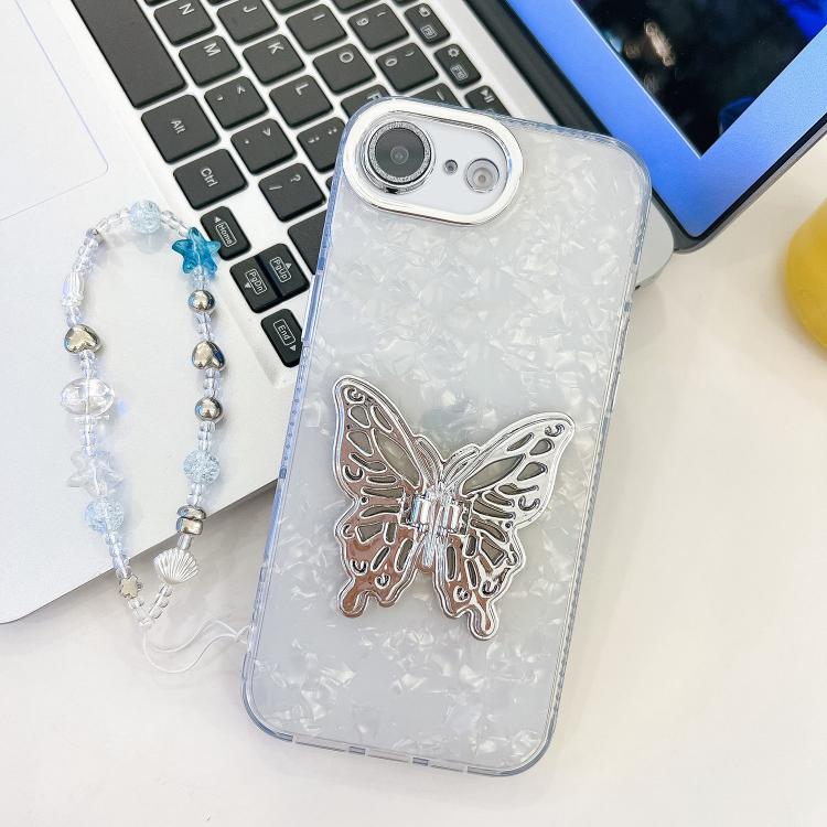 Plating Glitter Lens Film Texture Butterfly Holder Wristband Phone Case, For iPhone 16e