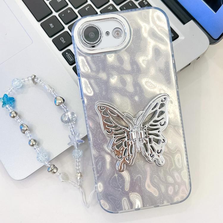 Plating Glitter Lens Film Texture Butterfly Holder Wristband Phone Case, For iPhone 16e
