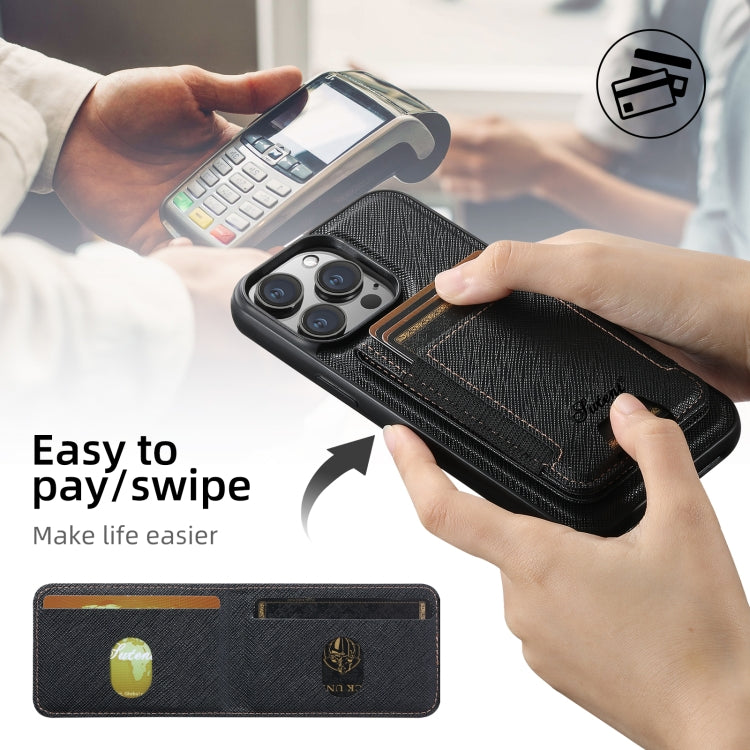 Suteni H17 Cross Grain Leather MagSafe Detachable Wallet Phone Case, For iPhone 15 Pro Max, For iPhone 15 Pro, For iPhone 15 Plus, For iPhone 15, For iPhone 14 Plus, For iPhone 14, For iPhone 14 Pro, For iPhone 14 Pro Max