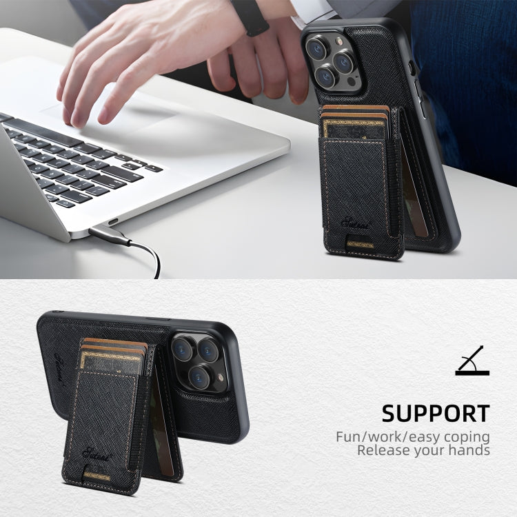 Suteni H17 Cross Grain Leather MagSafe Detachable Wallet Phone Case, For iPhone 15 Pro Max, For iPhone 15 Pro, For iPhone 15 Plus, For iPhone 15, For iPhone 14 Plus, For iPhone 14, For iPhone 14 Pro, For iPhone 14 Pro Max