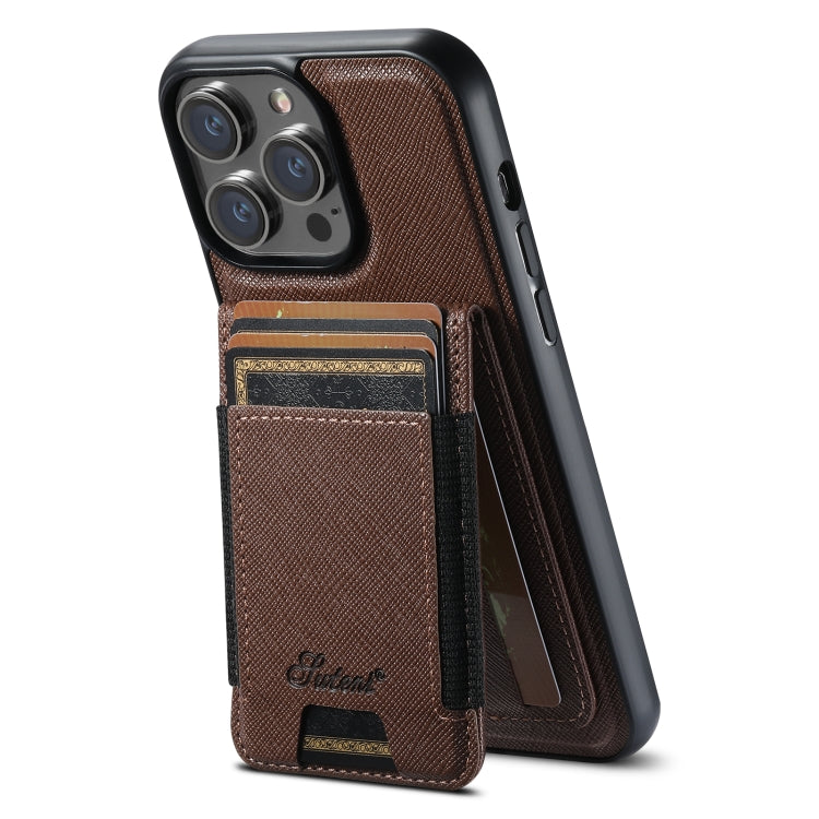Suteni H17 Cross Grain Leather MagSafe Detachable Wallet Phone Case, For iPhone 15 Pro Max, For iPhone 15 Pro, For iPhone 15 Plus, For iPhone 15, For iPhone 14 Plus, For iPhone 14, For iPhone 14 Pro, For iPhone 14 Pro Max