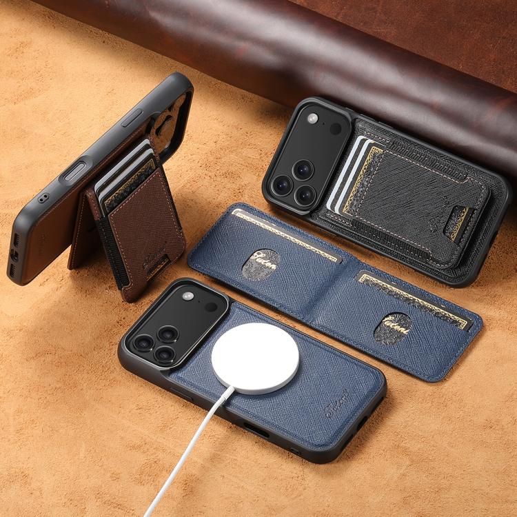 Suteni H17 Cross Grain Leather MagSafe Detachable Wallet Phone Case, For iPhone 15 Pro Max, For iPhone 15 Pro, For iPhone 15 Plus, For iPhone 15, For iPhone 14 Plus, For iPhone 14, For iPhone 14 Pro, For iPhone 14 Pro Max