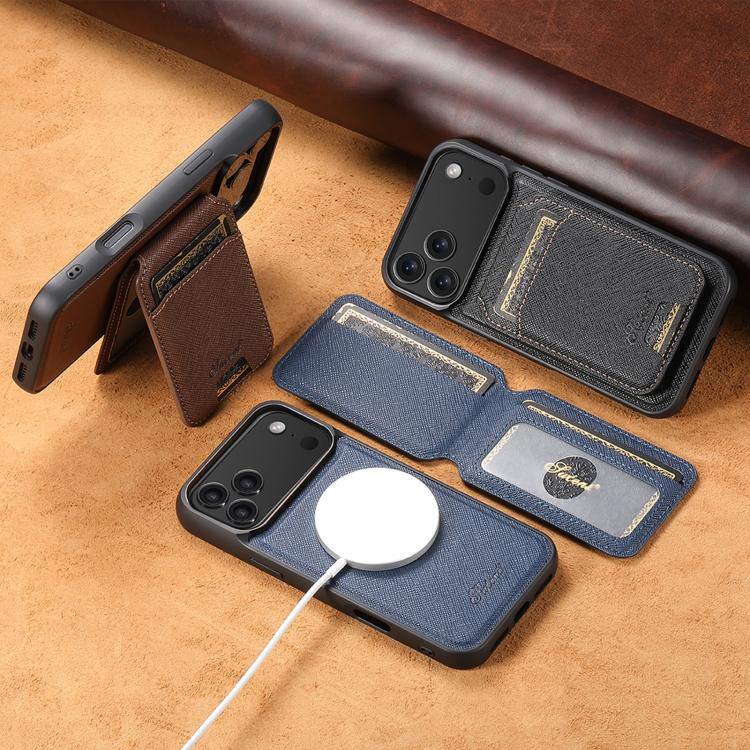 Suteni H18 Cross Grain MagSafe Wallet Leather Phone Case