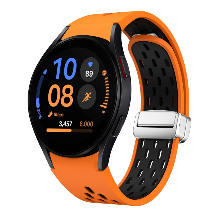 Two Color Magnetic Folding Silver Buckle Silicone Watch Band, For Samsung Galaxy Watch FE 40mm, For Samsung Galaxy Watch 7 40 / 44mm