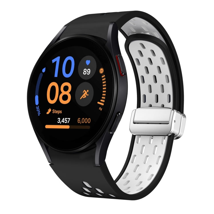 Two Color Magnetic Folding Silver Buckle Silicone Watch Band, For Samsung Galaxy Watch FE 40mm, For Samsung Galaxy Watch 7 40 / 44mm