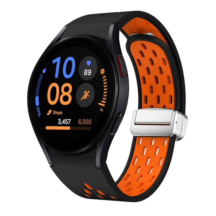 Two Color Magnetic Folding Silver Buckle Silicone Watch Band, For Samsung Galaxy Watch FE 40mm, For Samsung Galaxy Watch 7 40 / 44mm