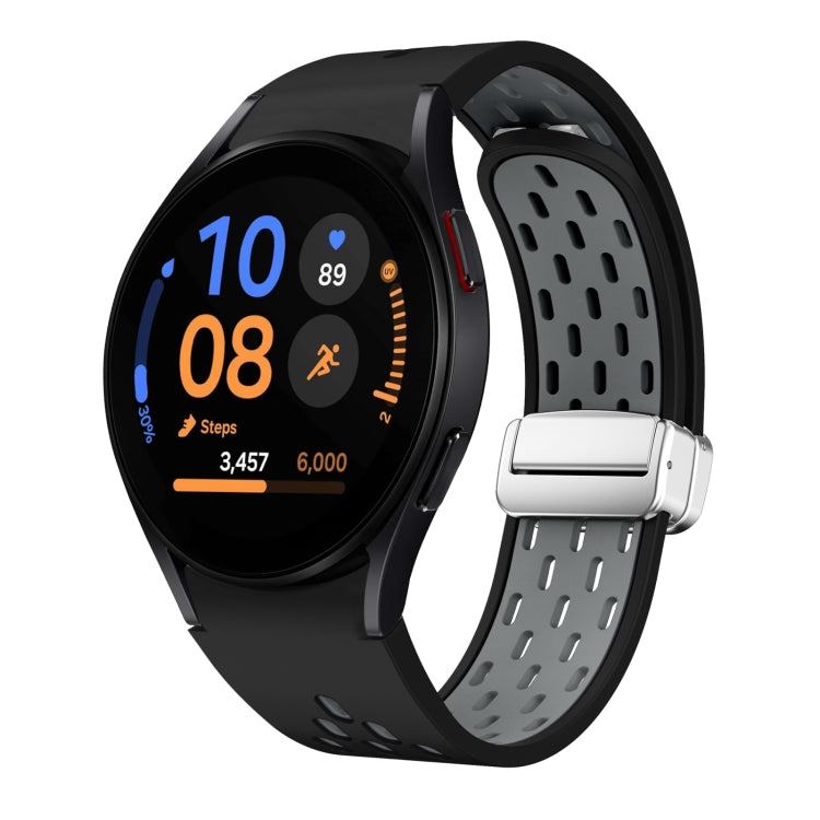 Two Color Magnetic Folding Silver Buckle Silicone Watch Band, For Samsung Galaxy Watch FE 40mm, For Samsung Galaxy Watch 7 40 / 44mm