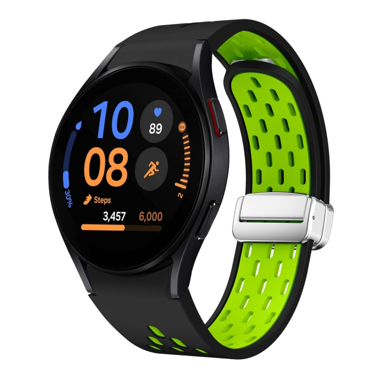 Two Color Magnetic Folding Silver Buckle Silicone Watch Band, For Samsung Galaxy Watch FE 40mm, For Samsung Galaxy Watch 7 40 / 44mm