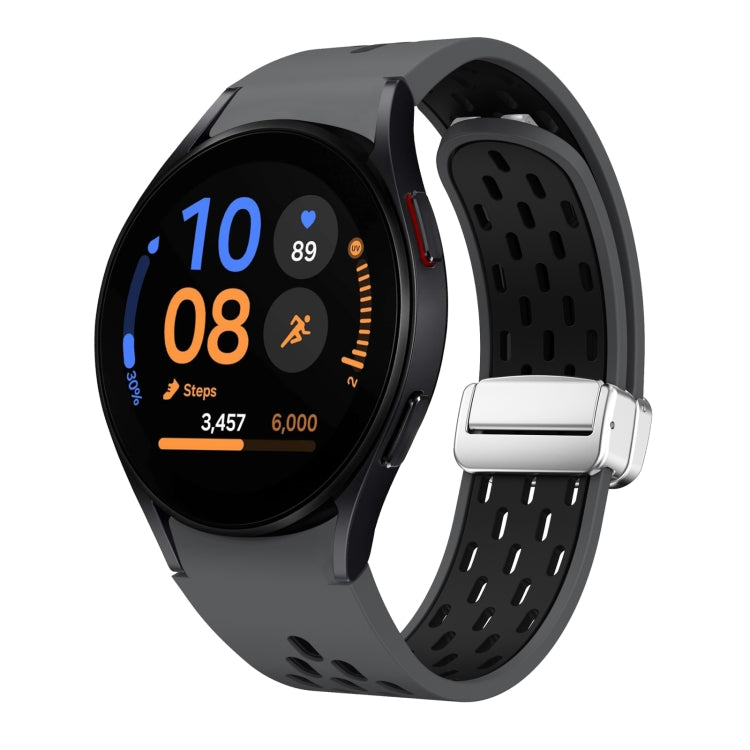Two Color Magnetic Folding Silver Buckle Silicone Watch Band, For Samsung Galaxy Watch FE 40mm, For Samsung Galaxy Watch 7 40 / 44mm
