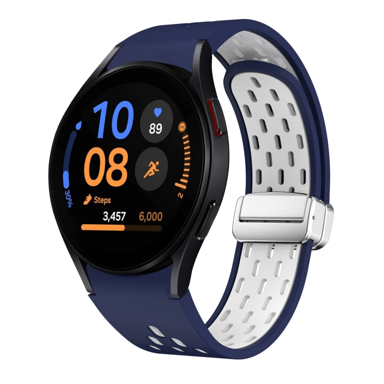 Two Color Magnetic Folding Silver Buckle Silicone Watch Band, For Samsung Galaxy Watch FE 40mm, For Samsung Galaxy Watch 7 40 / 44mm