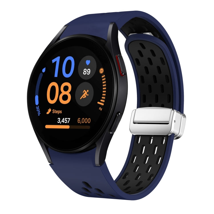 Two Color Magnetic Folding Silver Buckle Silicone Watch Band, For Samsung Galaxy Watch FE 40mm, For Samsung Galaxy Watch 7 40 / 44mm