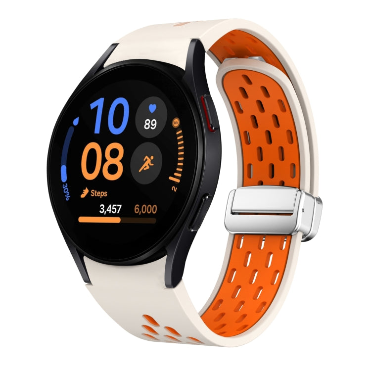Two Color Magnetic Folding Silver Buckle Silicone Watch Band, For Samsung Galaxy Watch FE 40mm, For Samsung Galaxy Watch 7 40 / 44mm