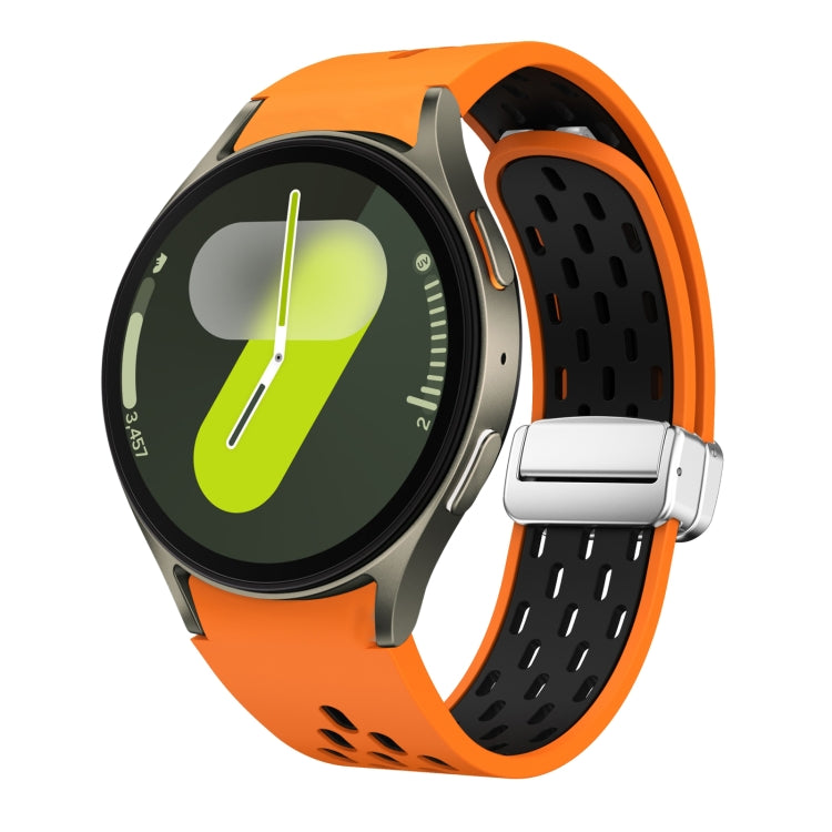 Two Color Magnetic Folding Silver Buckle Silicone Watch Band, For Samsung Galaxy Watch FE 40mm, For Samsung Galaxy Watch 7 40 / 44mm